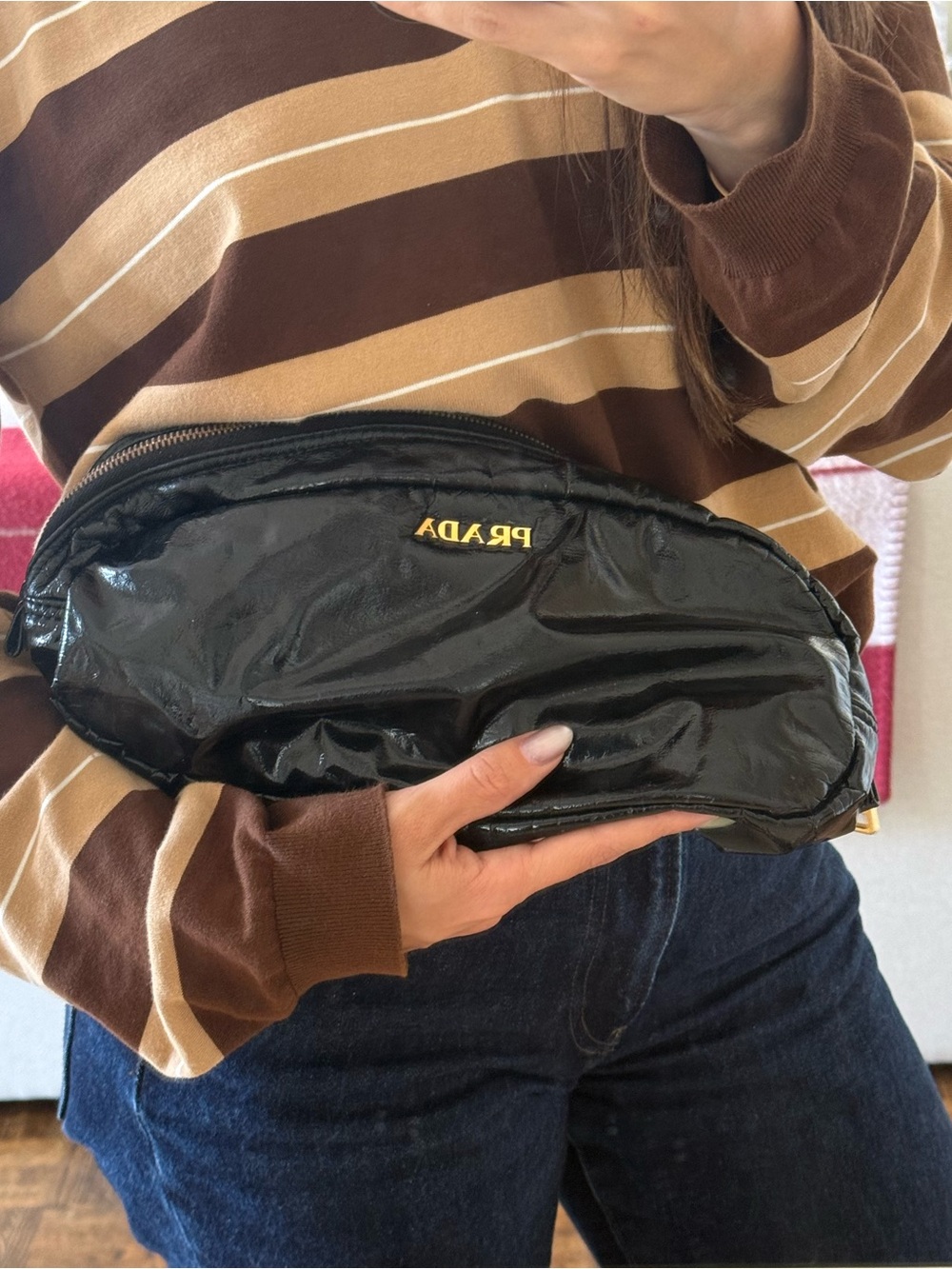 Prada black nylon cosmetics pouch/clutch